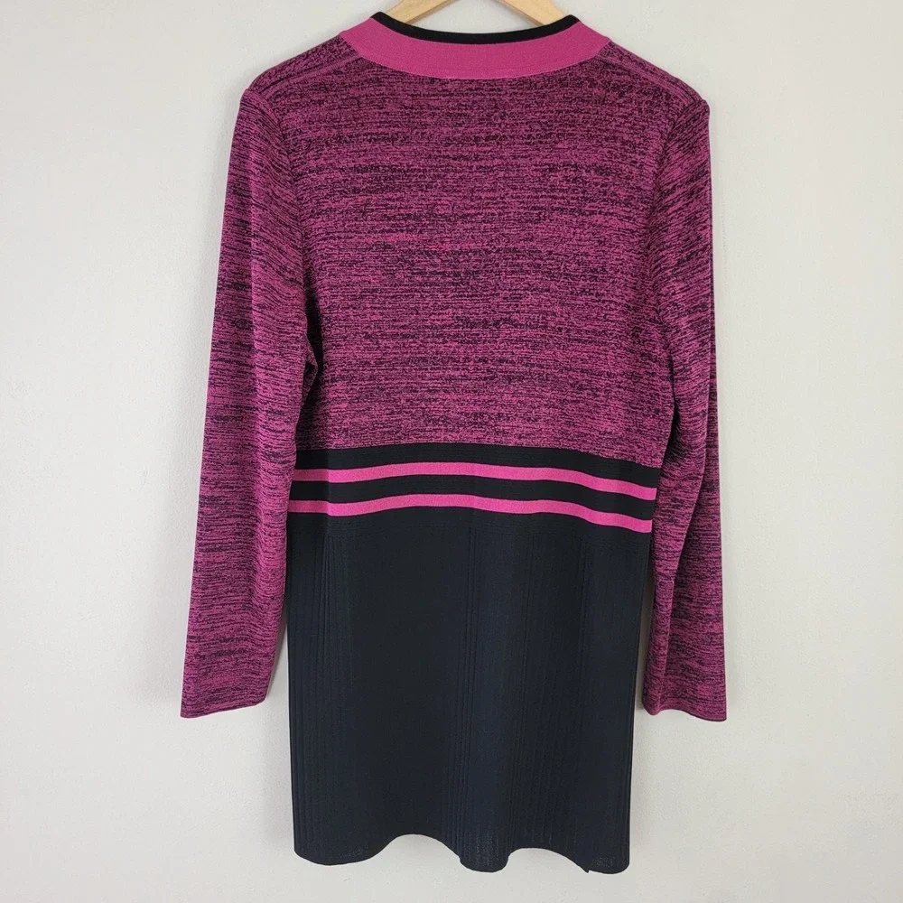 Misook Magenta Black Knit Cardigan Long‎ Sleeve Open Front Striped